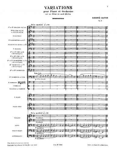 Rhené-Baton - Variations en mode éolien, Op. 4 - Complete Orchestral Score