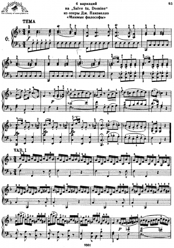 Mozart - 5 Variations on "Salve tu Domine" - Piano Score - Score