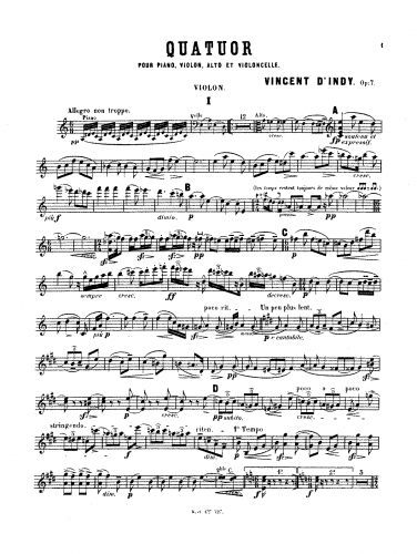 Indy - Piano Quartet, Op. 7 - Scores and Parts