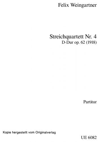 Weingartner - String Quartet nr.4 in D Major - Full Score - Score