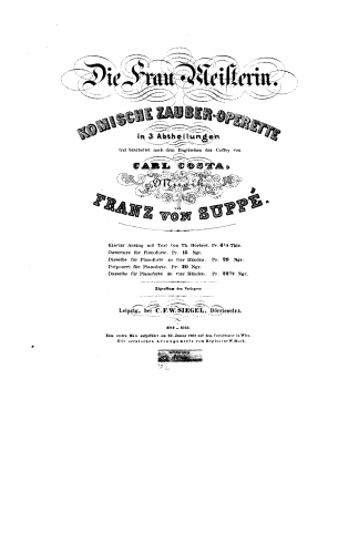 Suppé - Die Frau Meisterin - Vocal Score - Score