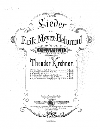 Meyer-Helmund - Vier Lieder - For Piano solo (Kirchner) - 2. Der Mond kommt still gegangen