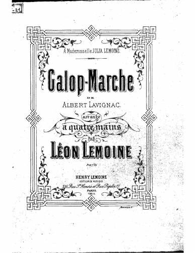 Lavignac - Galop-Marche à huit mains - For Piano 4 hands (Lemoine) - Score