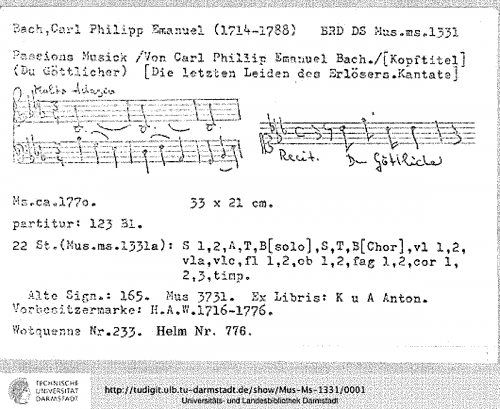 Bach - Die letzten Leiden des Erlösers - Score