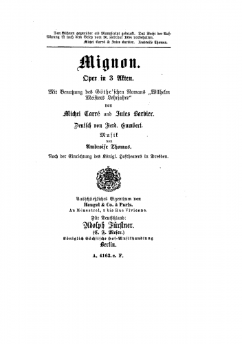 Thomas - Mignon - Libretti - Complete Libretto