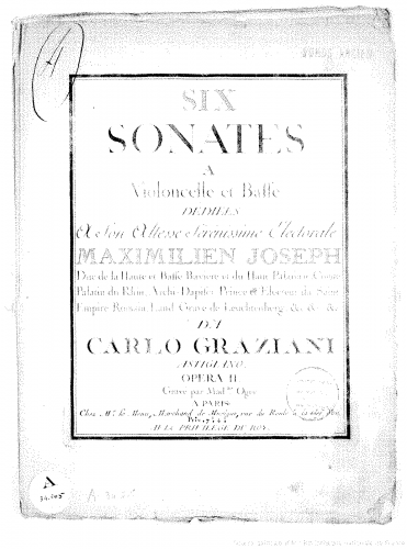 Graziani - 6 Cello Sonatas, Op. 2 - Score