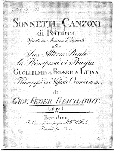 Reichardt - Sonnetti e canzoni di Petrarca - Book 1