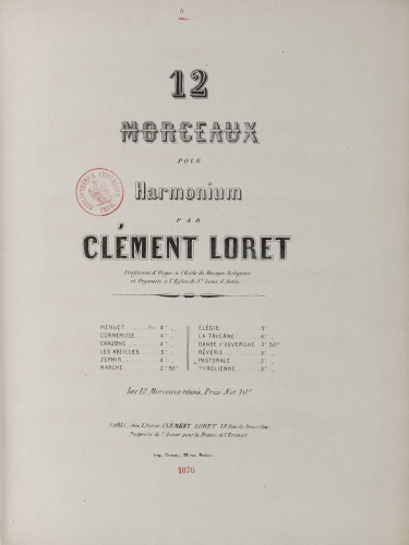Loret - 12 Morceaux pour harmonium - Incomplete Score*