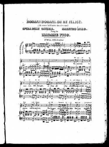 Lillo - L'osteria di Andujar - Vocal scores Selections - Domani! Domani, oh me felice / Ah Sure He'll Ne'er Deceive Me