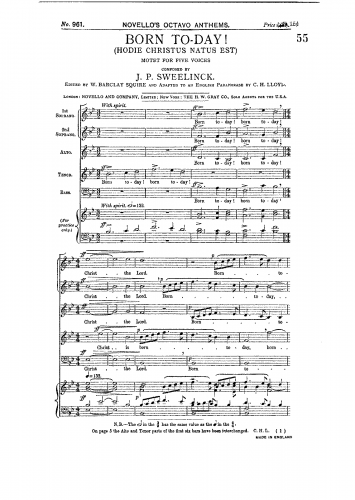 Sweelinck - Hodie Christus natus est - Score