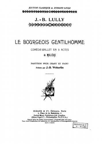 Lully - Le bourgeois gentilhomme - Vocal Score - Score
