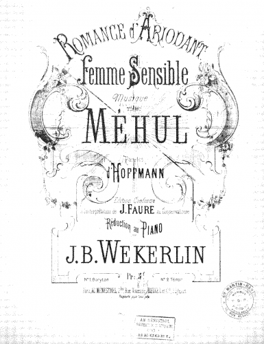 Méhul - Ariodant [orig. Ina] - Vocal Score Selections - Romance d'Ariodant: Femme sensible