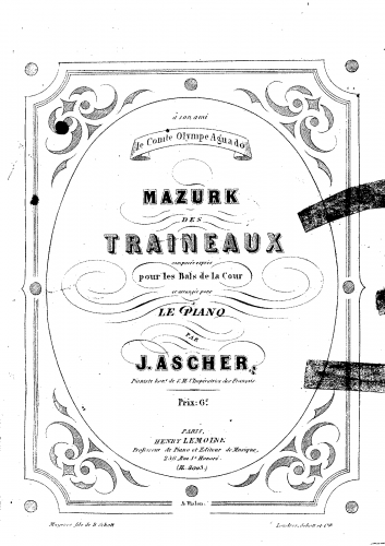 Ascher - Mazurka des traineux - Piano Score - Score