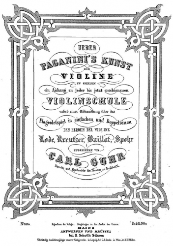 Guhr - ein Anhang zu jeder bis jetzt erschienenen Violinschule ; nebst einer Abhandlung über das Flageoletspiel in einfachen und Doppeltönen - Score