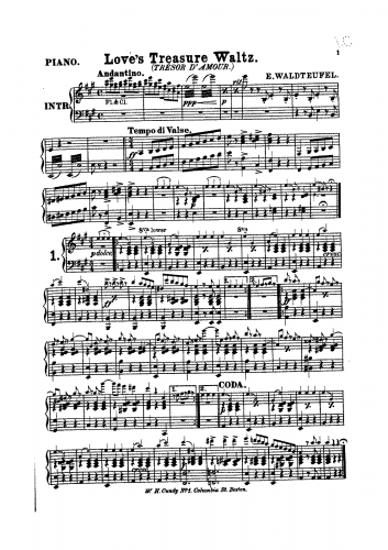 Waldteufel - Trésor d'Amour - For Piano solo - Score