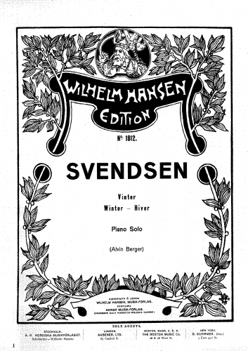 Svendsen - Foraaret kommer, Op. 33 - Vinter For Piano solo (Berger) - Score