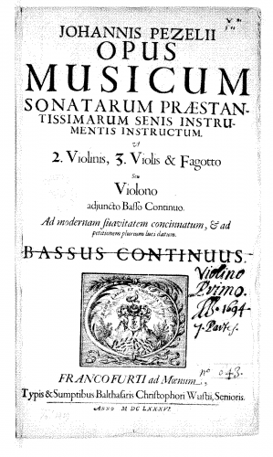 Pezel - Opus musicum sonatarum praestantissimarum