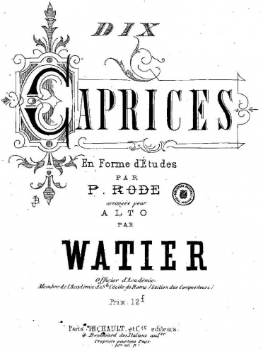 Rode - 24 Caprices for Violin - Selections For Viola solo (Watier) - Nos.1-10
