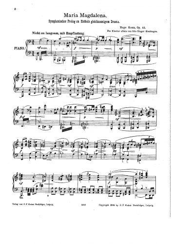 Kaun - Maria Magdalena - For Piano solo (Singer) - Score