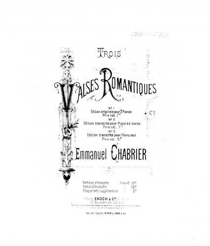 Chabrier - Trois valses romantiques - For Piano Solo (Samazeuilh) - Cover Pages