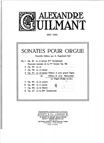 Guilmant - Organ Sonata No. 4 in D minor, Op. 61 - For Harmonium (Composer) - Score