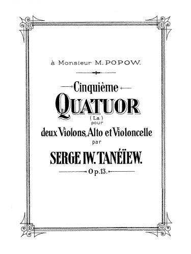 Taneyev - String Quartet No. 5 - Score