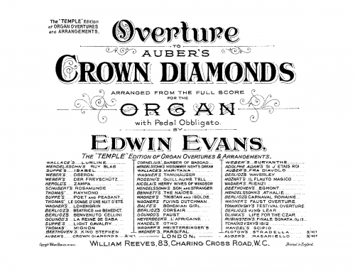 Auber - Les diamants de la couronne - Overture For Organ (Evans) - Score