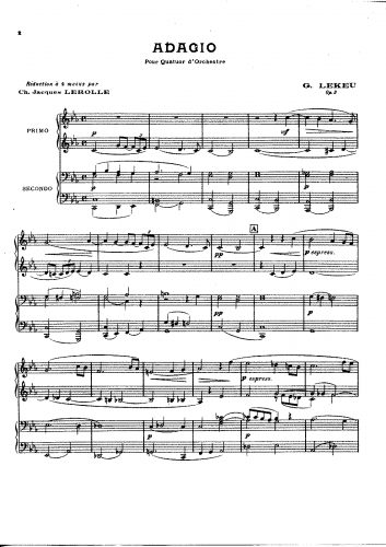 Lekeu - Adagio pour quatuor d'orchestre - For Piano 4 hands (Lerolle) - Score