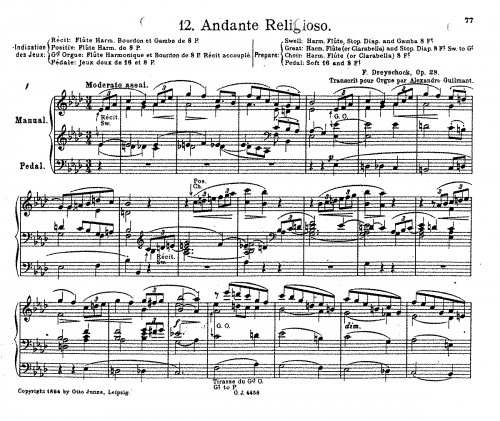 Dreyschock - Andante religioso - For Organ (Guilmant) - Score