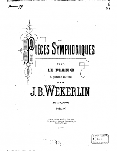 Weckerlin - Pièces symphoniques - Score