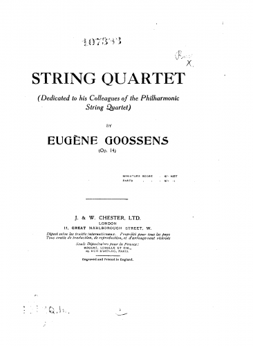 Goossens - String Quartet - Score