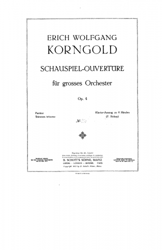 Korngold - Schauspiel-Ouverture - Score