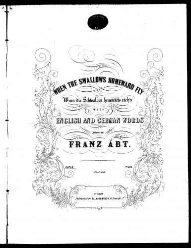 Abt - 7 Lieder aus dem Buche der Liebe, v. C. Herlosssohn. - Agathe: Wenn die Schwalben heimwärts ziehn (No. 1) For Voice and Guitar (Weber) - Score