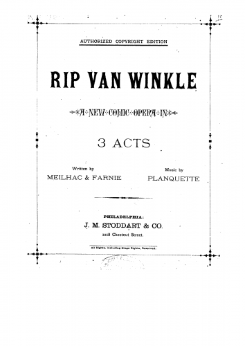Planquette - Rip van Winkle - Vocal Score - Score