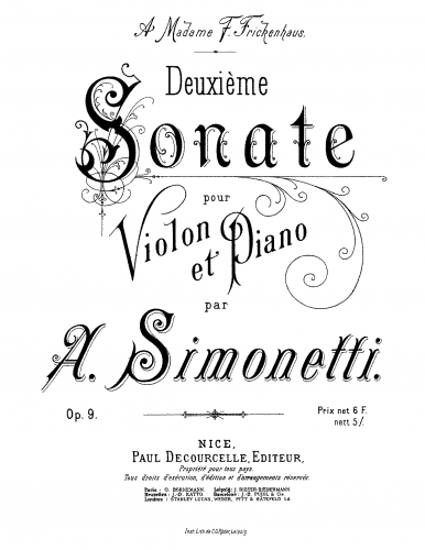Simonetti - Violin Sonata No. 2 - Scores and Parts