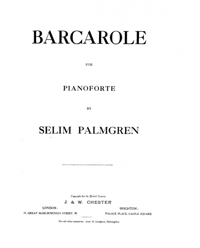 Palmgren - Barcarolle - Piano Score - Score