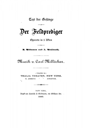 Millöcker - Der Feldprediger - Librettos - Complete Libretto