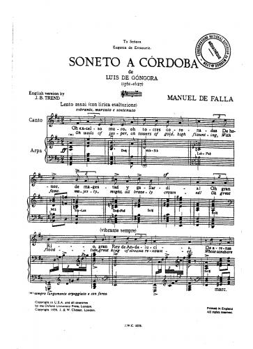 Falla - Soneto a Cordoba - Score