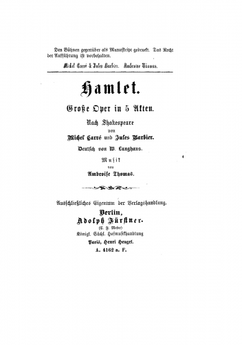 Thomas - Hamlet - Libretti - Complete Libretto