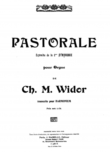 Widor - Organ Symphony, Op. 13 No. 2 - II. Pastorale For Harmonium (Widor) - Score