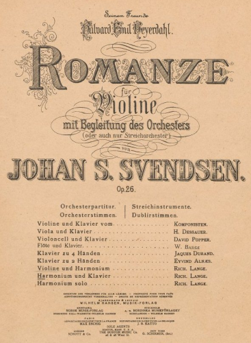 Svendsen - Romance - For Violin and Harmonium (Lange) - Harmonium score