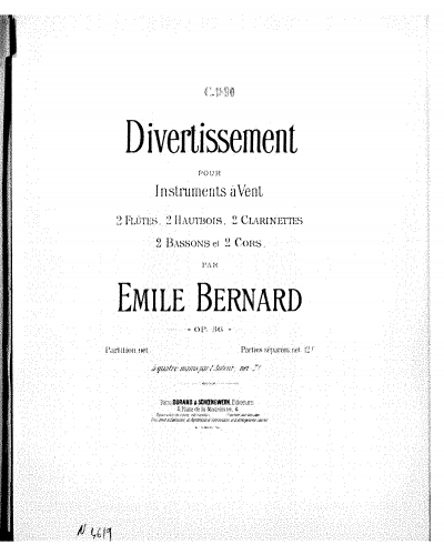 Bernard - Divertissement, Op. 36 - For Piano 4 hands (Composer) - Score