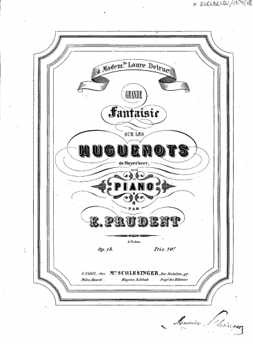 Prudent - Grande fantaisie sur des motifs des 'Huguenots' de Meyerbeer - Score