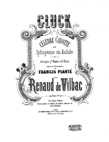 Gluck - Iphigénie en Aulide - Gavotte For Piano 4 hands (Vilbac) - Score