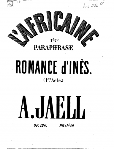 Jaëll - Romance d'Inès from Meyerbeer's 'L'Africaine' - Score