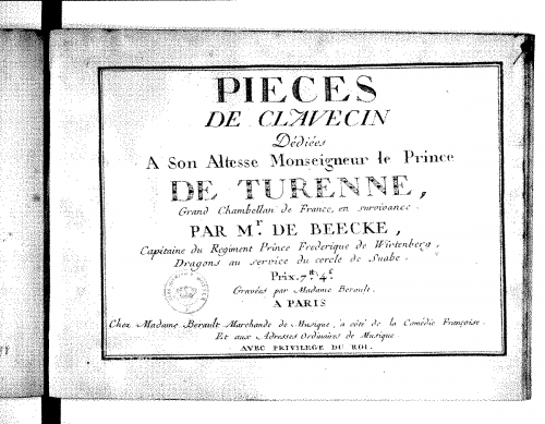 Beecke - Pièces de Clavecin - Score
