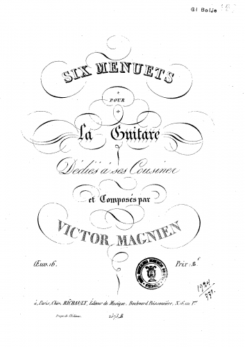 Magnien - 6 menuets pour la guitare - Score