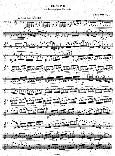 Baermann - Conzertstück in D moll für die Clarinette in B mit Begleitung des großen Orchesters - Selections - Clarinet solo