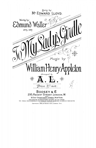 Appleton - To my Lady's Girdle - Score