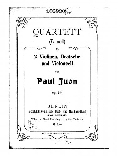 Juon - String Quartet No. 2 - Score